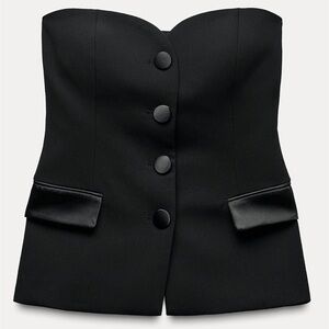 Zara Black Strapless Buttoned Dress